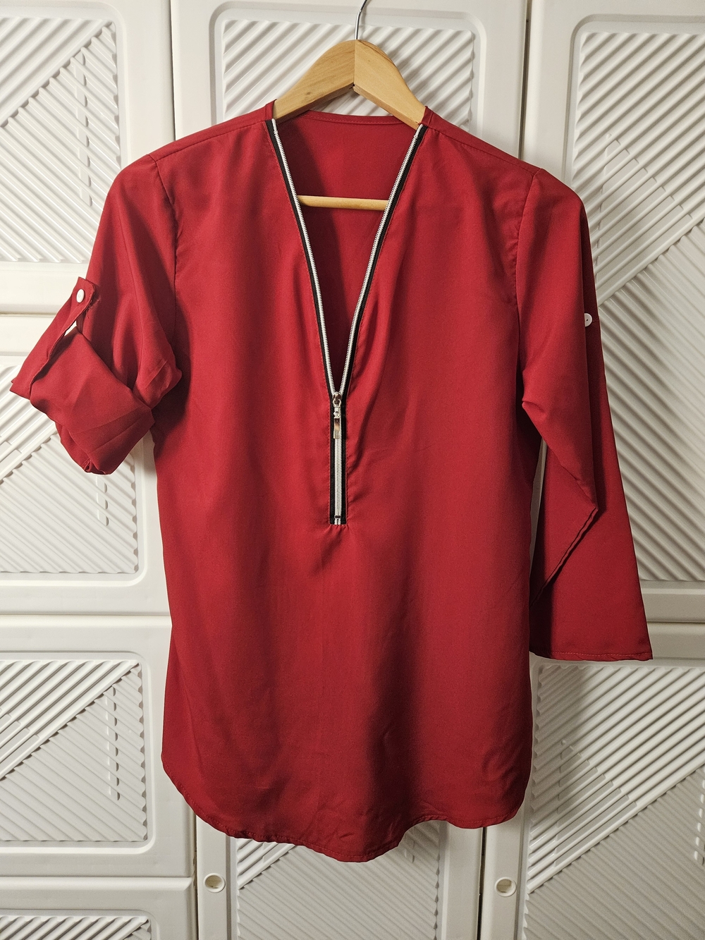 Women's Red Half-Zip Blouse
